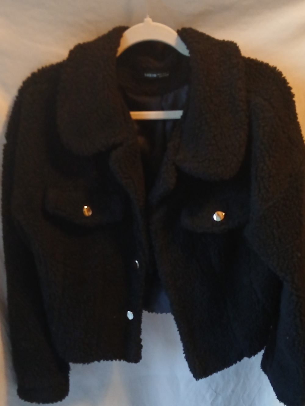 SHEIN Black Teddy Sherpa Button-Front Jacket